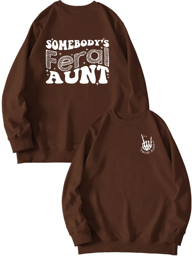 Women's Printed Pullover Sweatshirt Loose All matching Brown - Shop at LoveMi