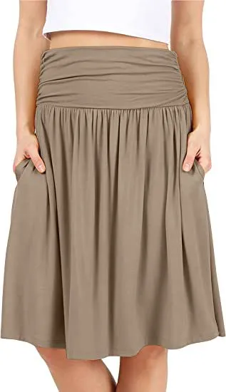 European And American Women's Clothing Pleated Elegant Midi Skirt Camel - Shop at LoveMi