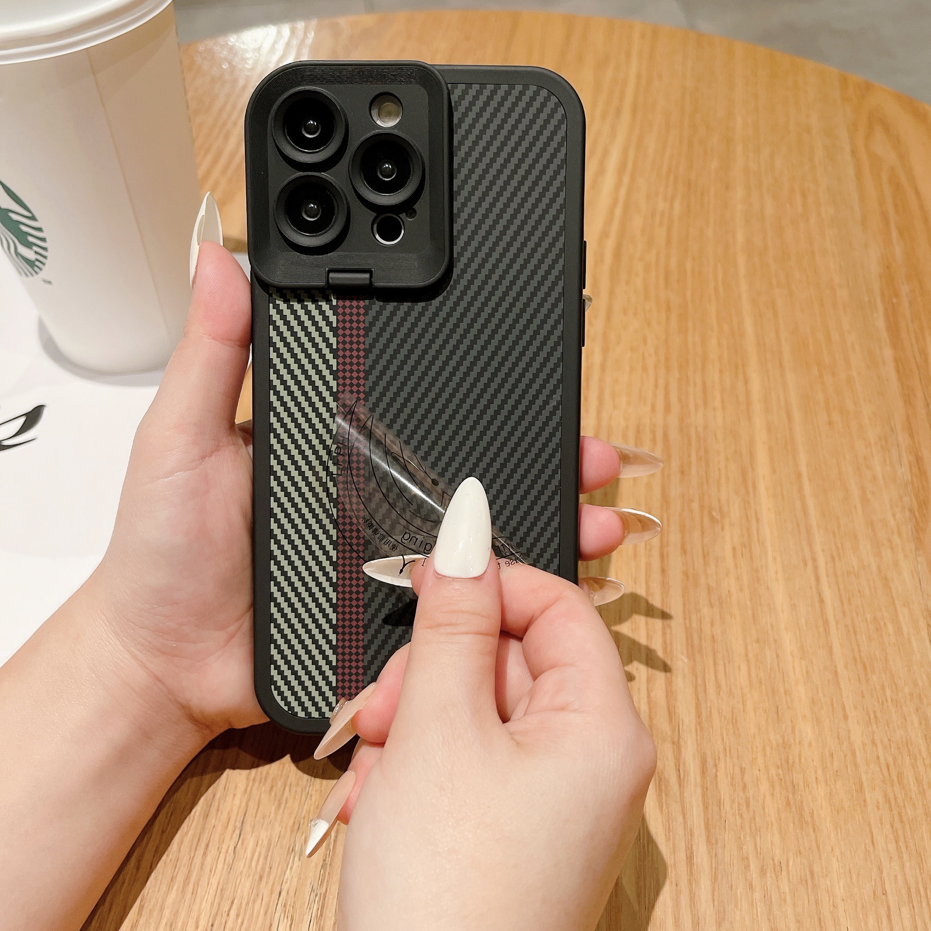 Carbon Fiber Magnetic Lens Bracket Phone Case - Image 5
