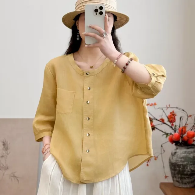 All matching Western Style Cotton And Linen Short Sleeve Shirt Yellow - Shop at LoveMi