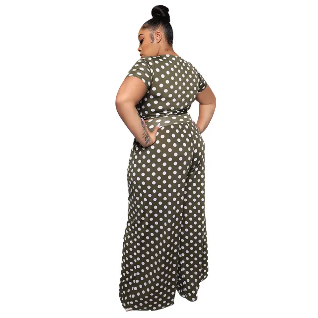 Women's Fashionable Casual Plus Size Two Piece Set With Polka Dot Print Gray - Shop at LoveMi