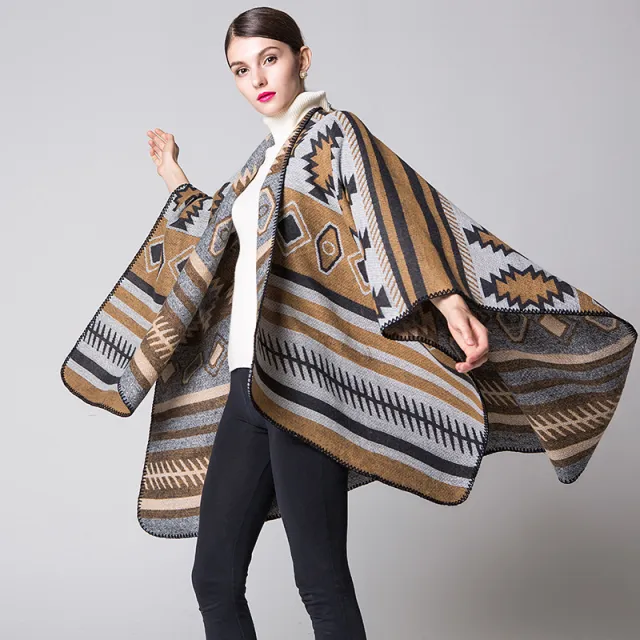 Geometric Puzzle Cloak Thicken And Lengthen Warm Air Conditioning Shawl Travel Blanket Yellow - Shop at LoveMi