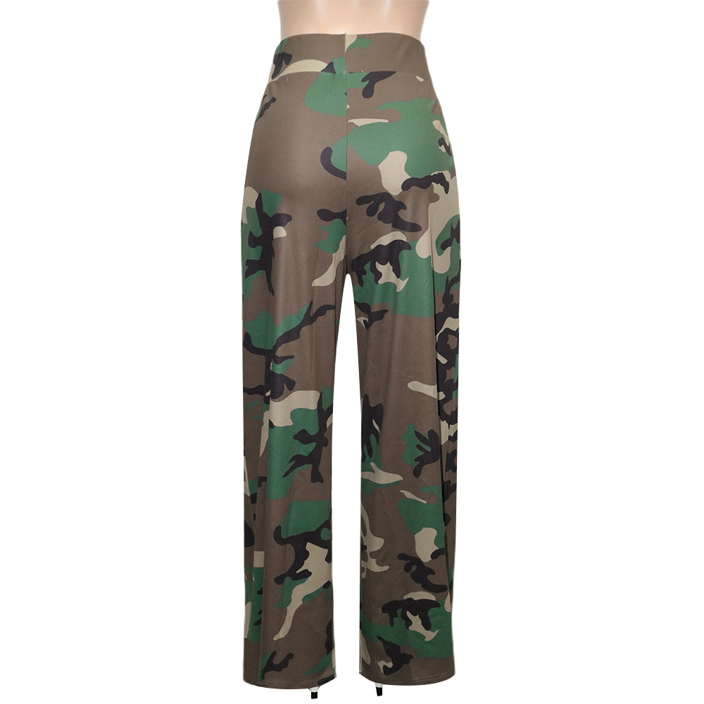 Title 7, Dames camouflage broek met wijde pijpen en elas...