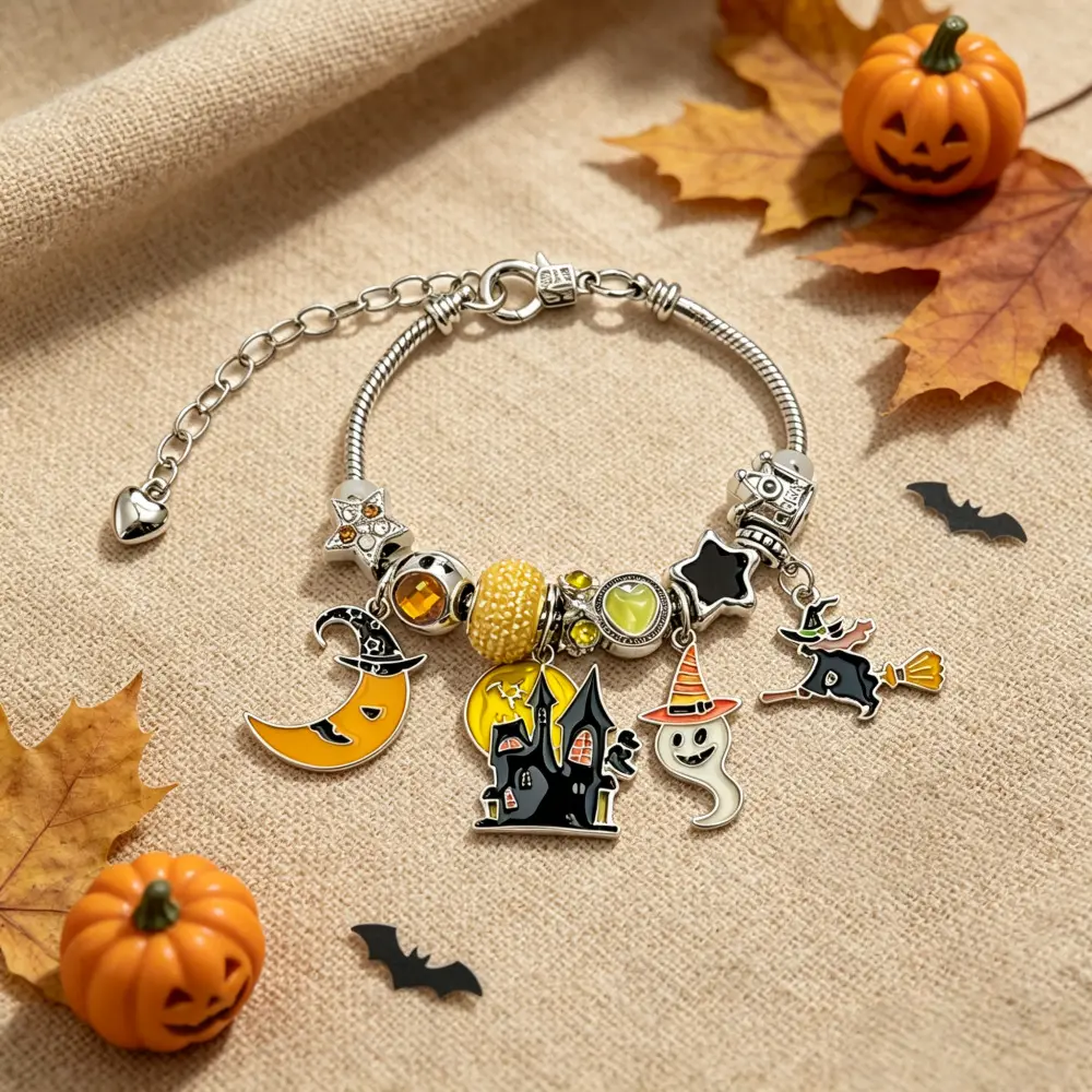 Halloween Witch Castle Ghost Pendant Bracelet