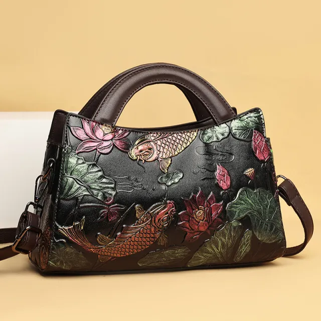 Elegant Retro Embossing Crossbody Large Capacity Shoulder Bag Red - Shop at LoveMi