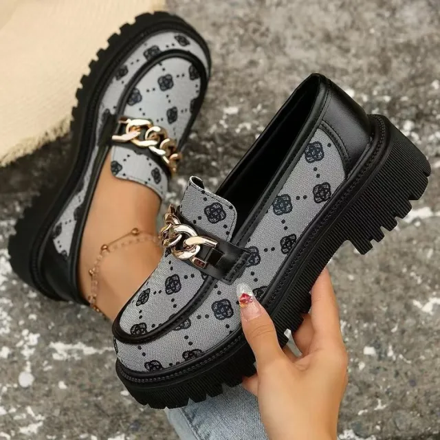 Plus Size Chunky Heel Trendy Retro Loafers Gray - Shop at LoveMi