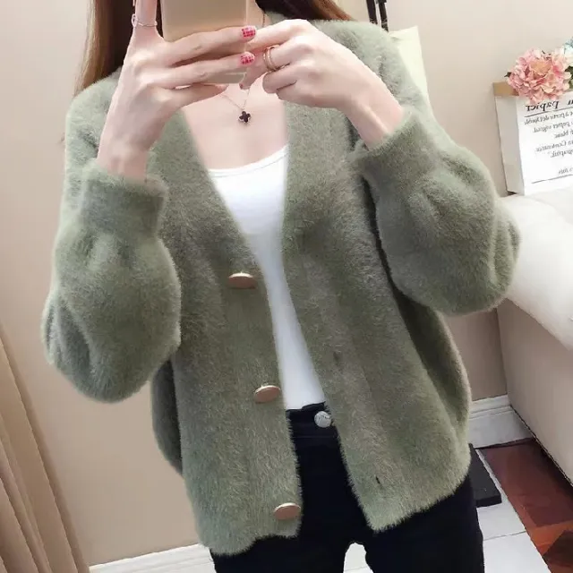Fashionable Knitted Short Loose Outer Tops Women Green - Shop at LoveMi