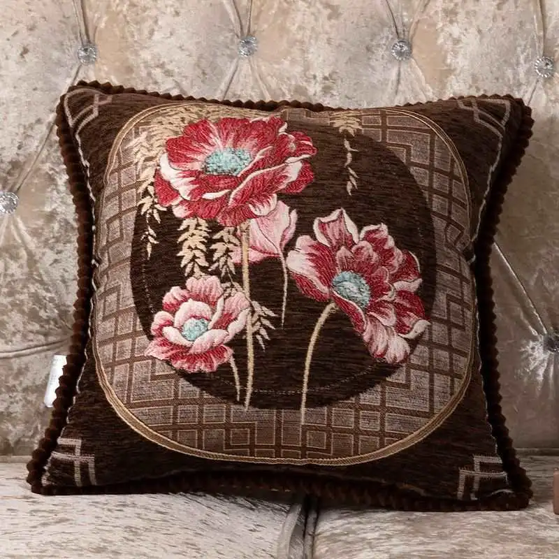 Sofa Pillow Cases Back Cushion Bedside Soft Bag Backrest Embroidery Car Club Lumbar Support Pillow European Luxury - Coffee