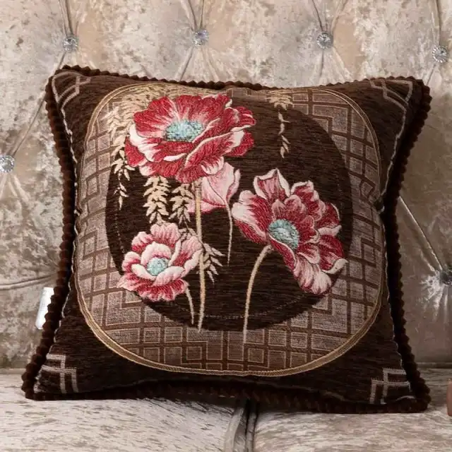 Sofa Pillow Cases Back Cushion Bedside Soft Bag Backrest Embroidery Car Club Lumbar Support Pillow European Luxury Coffee - Shop at LoveMi