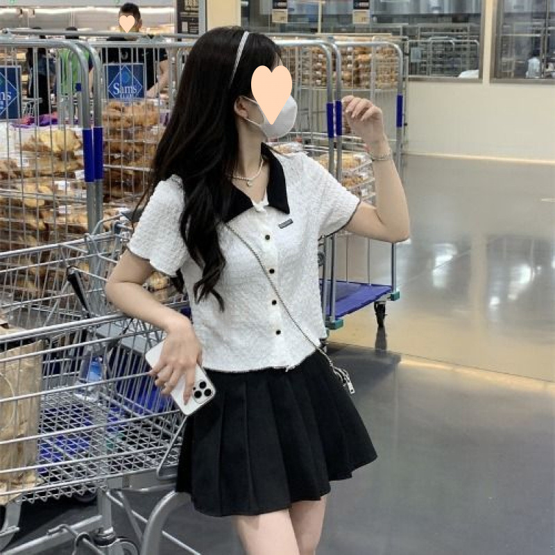 New Contrast Color Short Sleeve Shirt For Women