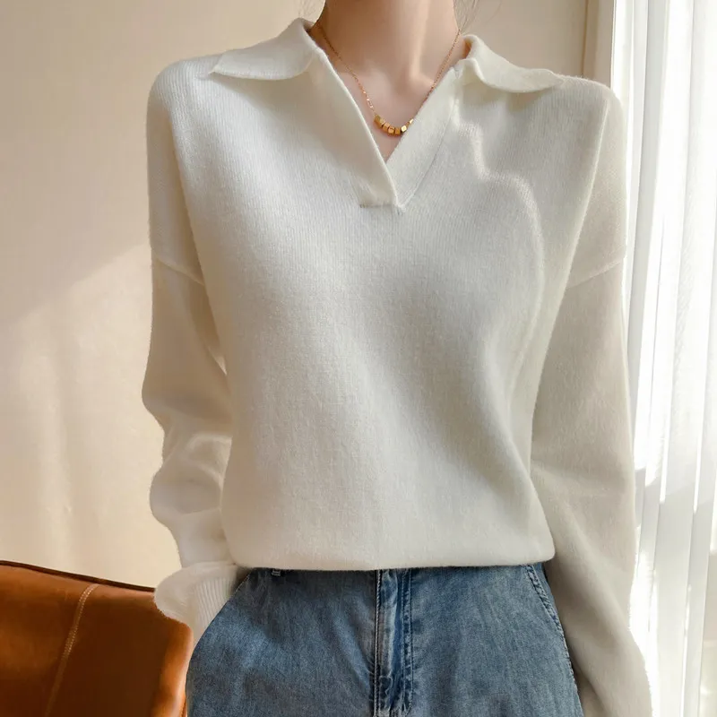 Knitted Leisure Gentle Soft Glutinous Sweater - White