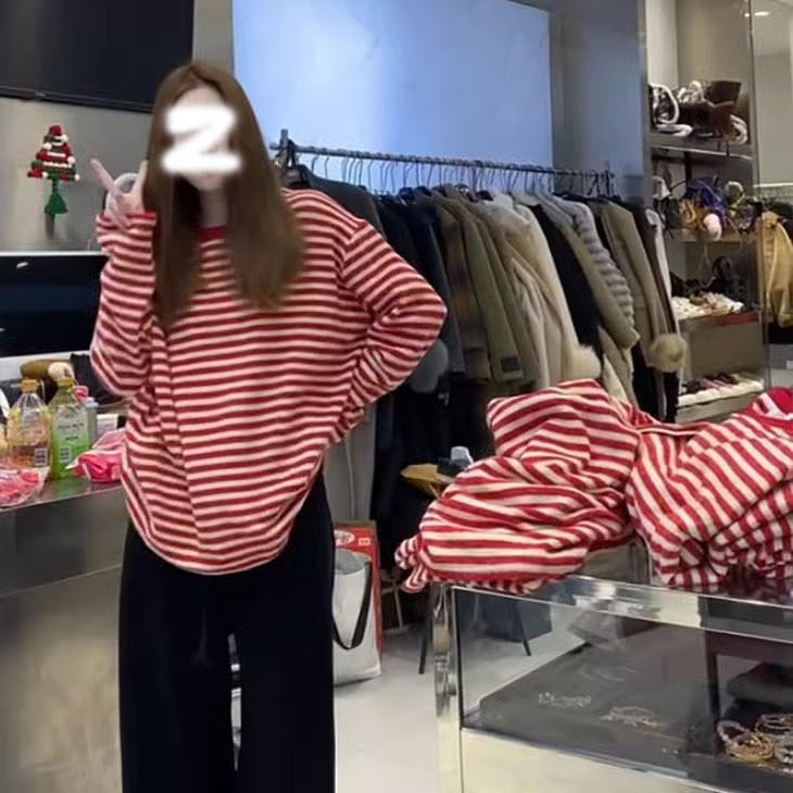 Korean-style Loose Crew-neck Long-sleeve T-shirt For Women