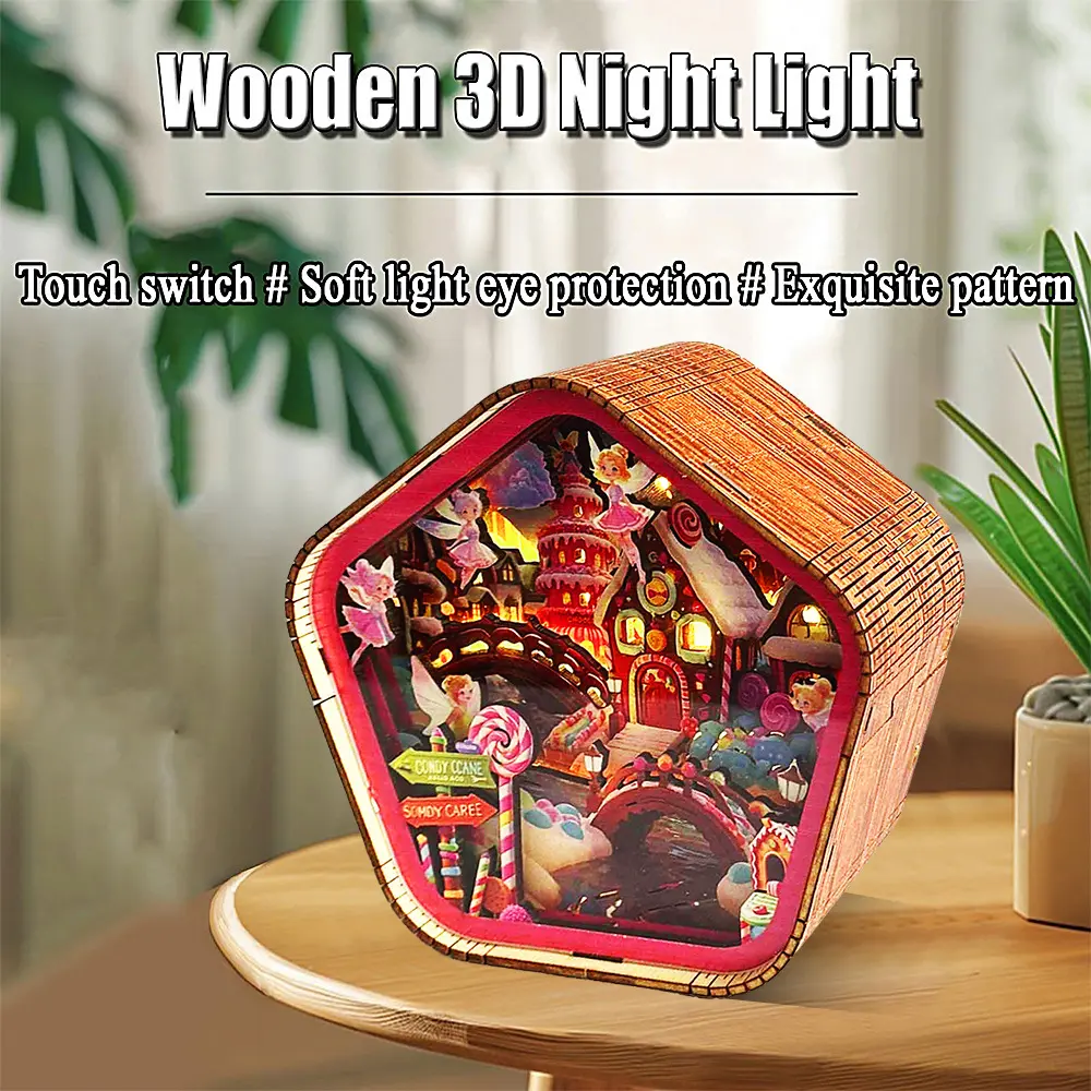3D Wooden Carved Night Light Bedside Ornament
