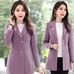 Woolen Coat Women's Short Slim Fit Slimming - Purplish Red 2 Single Lining - View 1