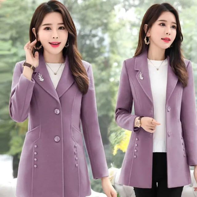 Woolen Coat Women's Short Slim Fit Slimming Purplish Red 2 Single Lining - Shop at LoveMi
