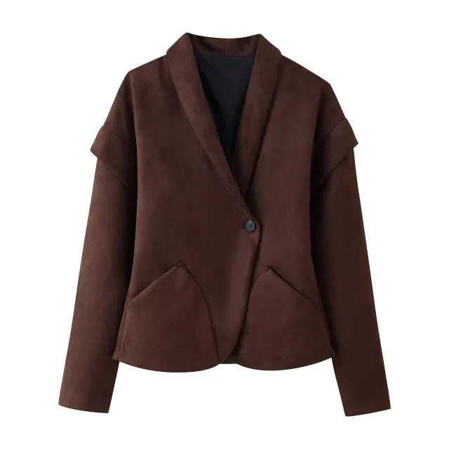 Suede Single Button Neckline Suit Jacket Brown - Shop at LoveMi