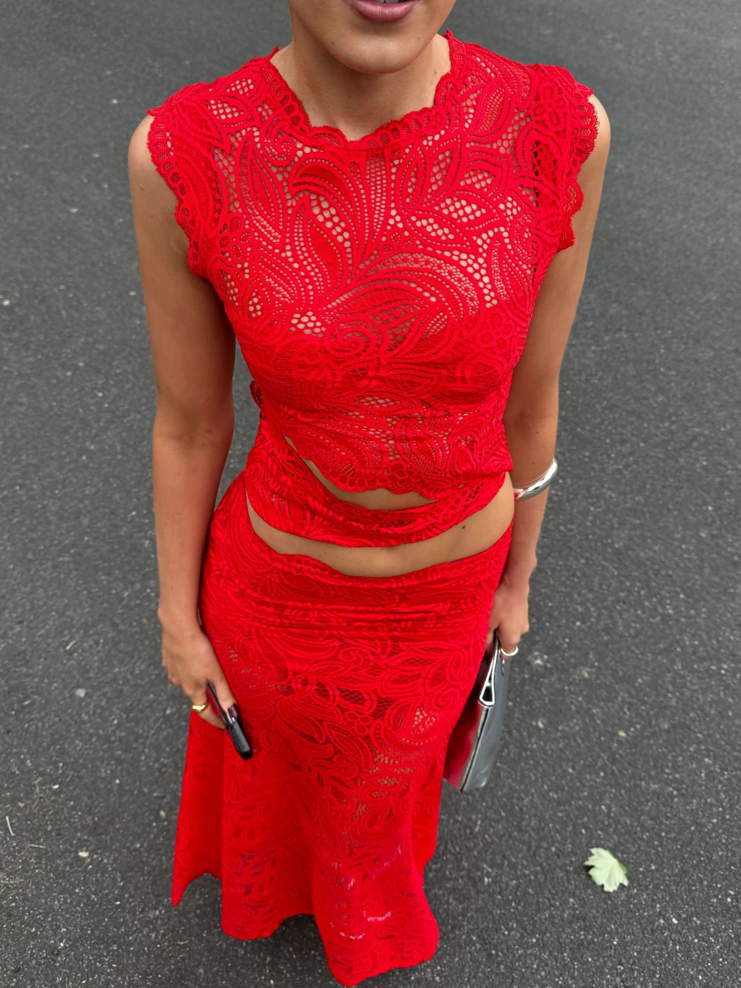 Hollow Out Irregular Sexy Dress Red Top And Skirt Suit Red - Shop at LoveMi