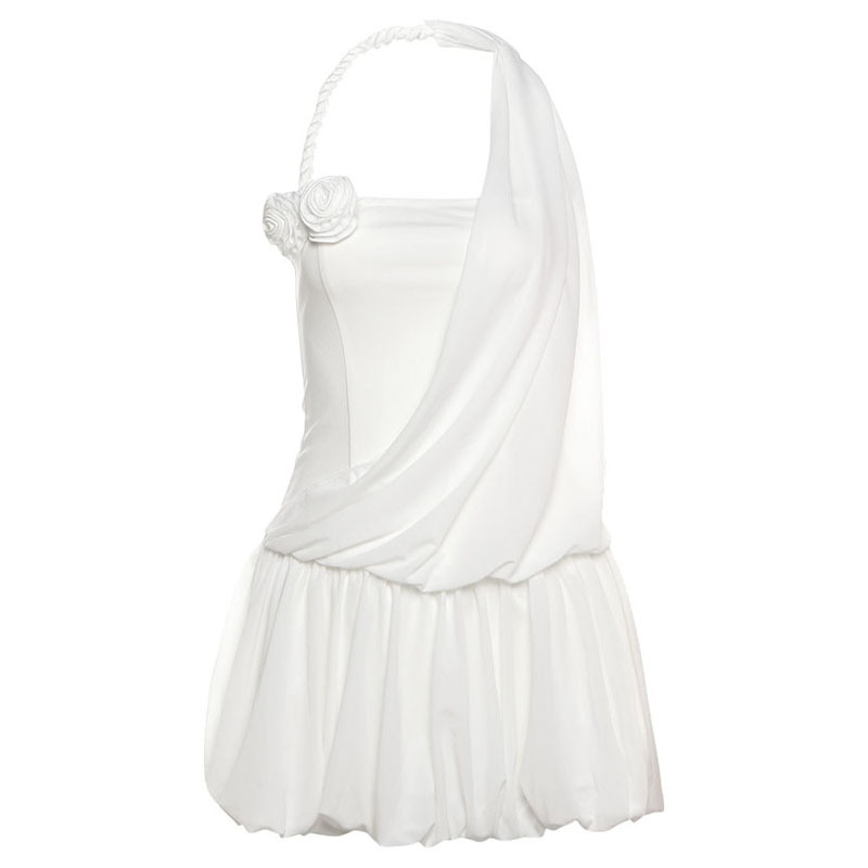 New Women's Solid Color Loose Casual White Strap Dress White - Shop at LoveMi
