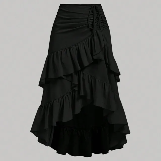 Asymmetric Hem High Waist Tied Lotus Leaf Hem Skirt Black - Shop at LoveMi