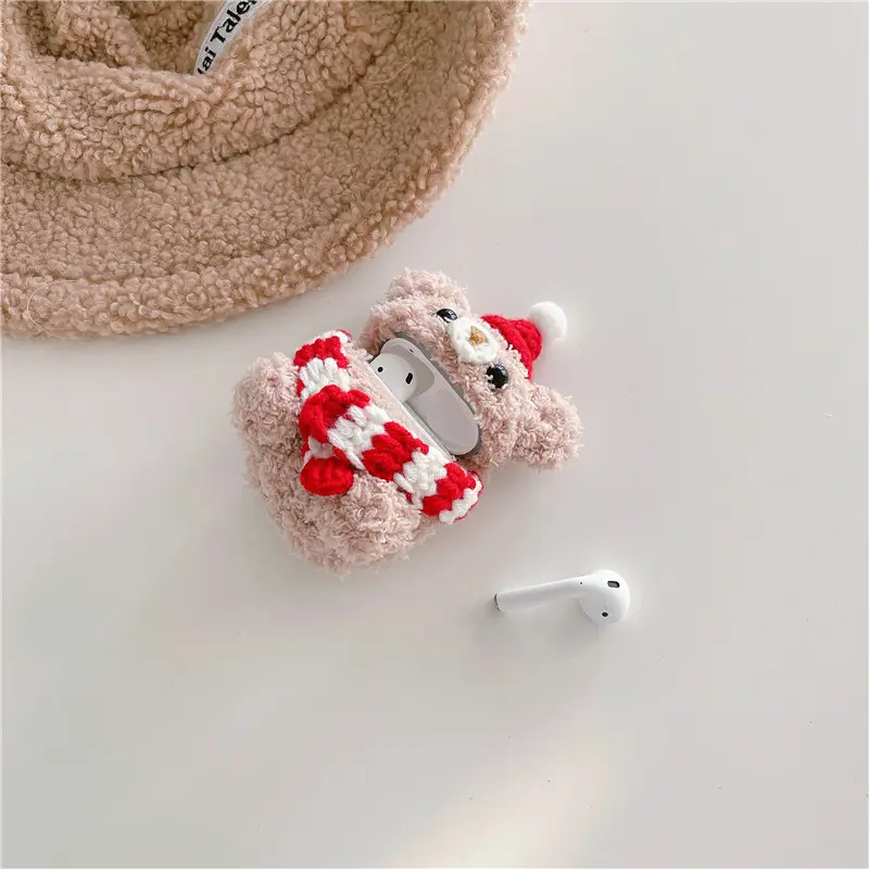 Autumn And Winter Red Scarf Bear Bluetooth Headset Protective Cover