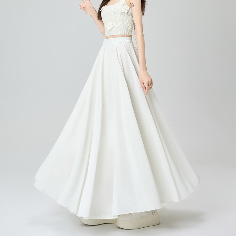 Summer Elastic High-waist Figure-flattering Draped A-line Maxi Skirt thumbnail 2
