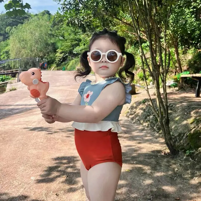 Girls' Summer One-piece Quick-drying Seaside Broken Lace Swimsuit