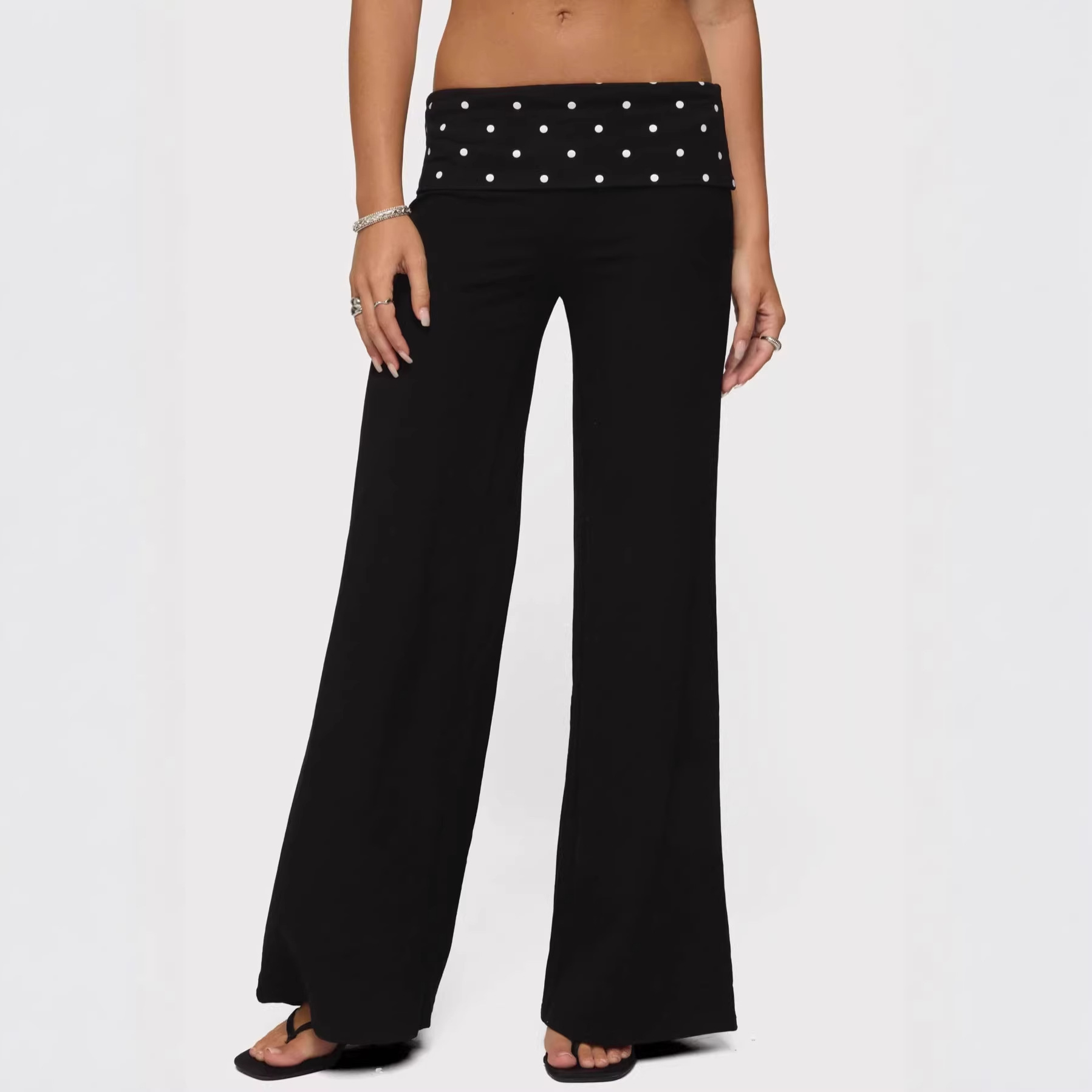 Casual Polka-dot Patchwork Fold-over Trousers