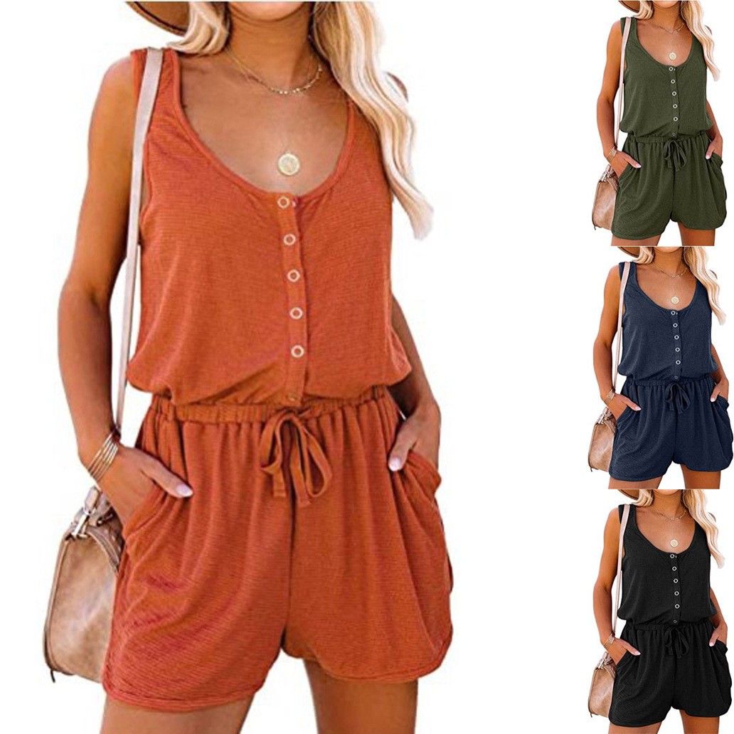 Sleeveless Jumpsuit Waist-Cinching Lace-Up