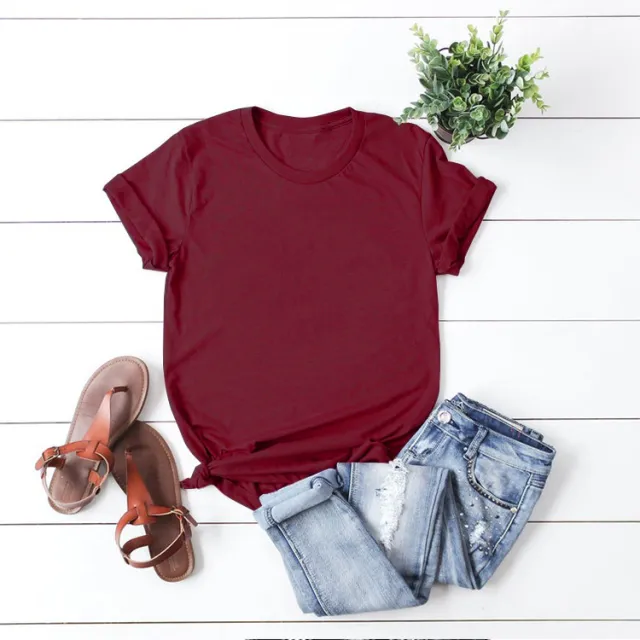 New Cactus Letter Pattern Retro Fashion Short Sleeve T shirt Top Wine - Shop at LoveMi
