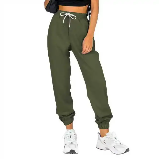 Women's Waist Belt Pocket High Waist Ankle tied Solid Color Casual Pants Army Green - Shop at LoveMi