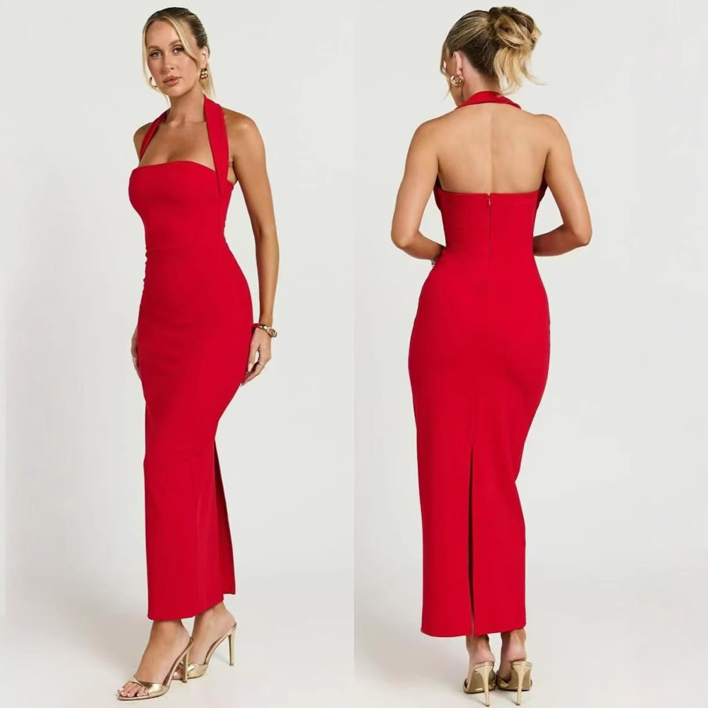 Shoulder-baring Elegant Slit Sheath Dress