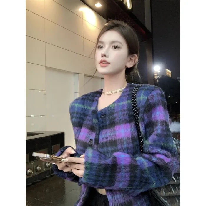 Plaid Short Woolen Coat Women - Picture Color 7207-L
