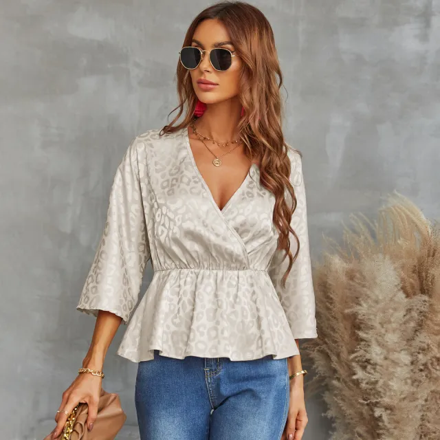 Spring And Summer Pullover Chiffon Top V neck Slim T shirt Apricot - Shop at LoveMi