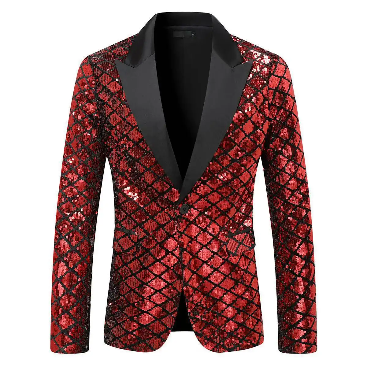 Stage Banquet Host Party Diamond-Shaped Sequin Suit Tuxedo Coat