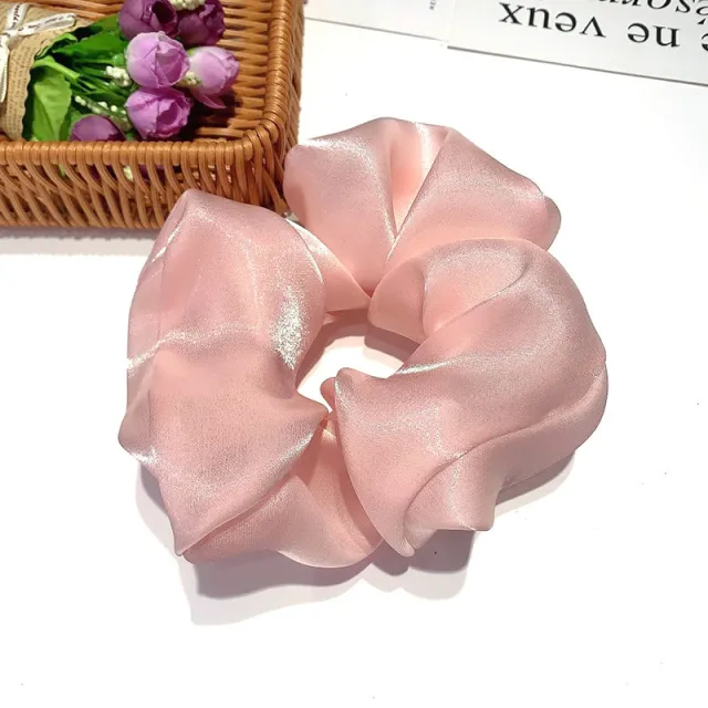 Korean Style Internet Celebrity Large Intestine Hair Ring Crystal Satin Light Pink - Shop at LoveMi