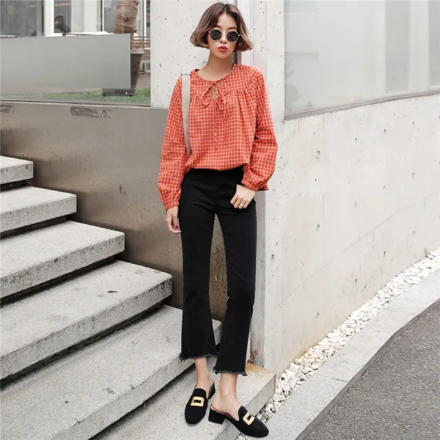 New Loose Elastic Eight Points Bootcut Trousers Black Cropped Pants - Shop at LoveMi