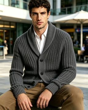 New Mens Striped Knitted Cardigan Jacket