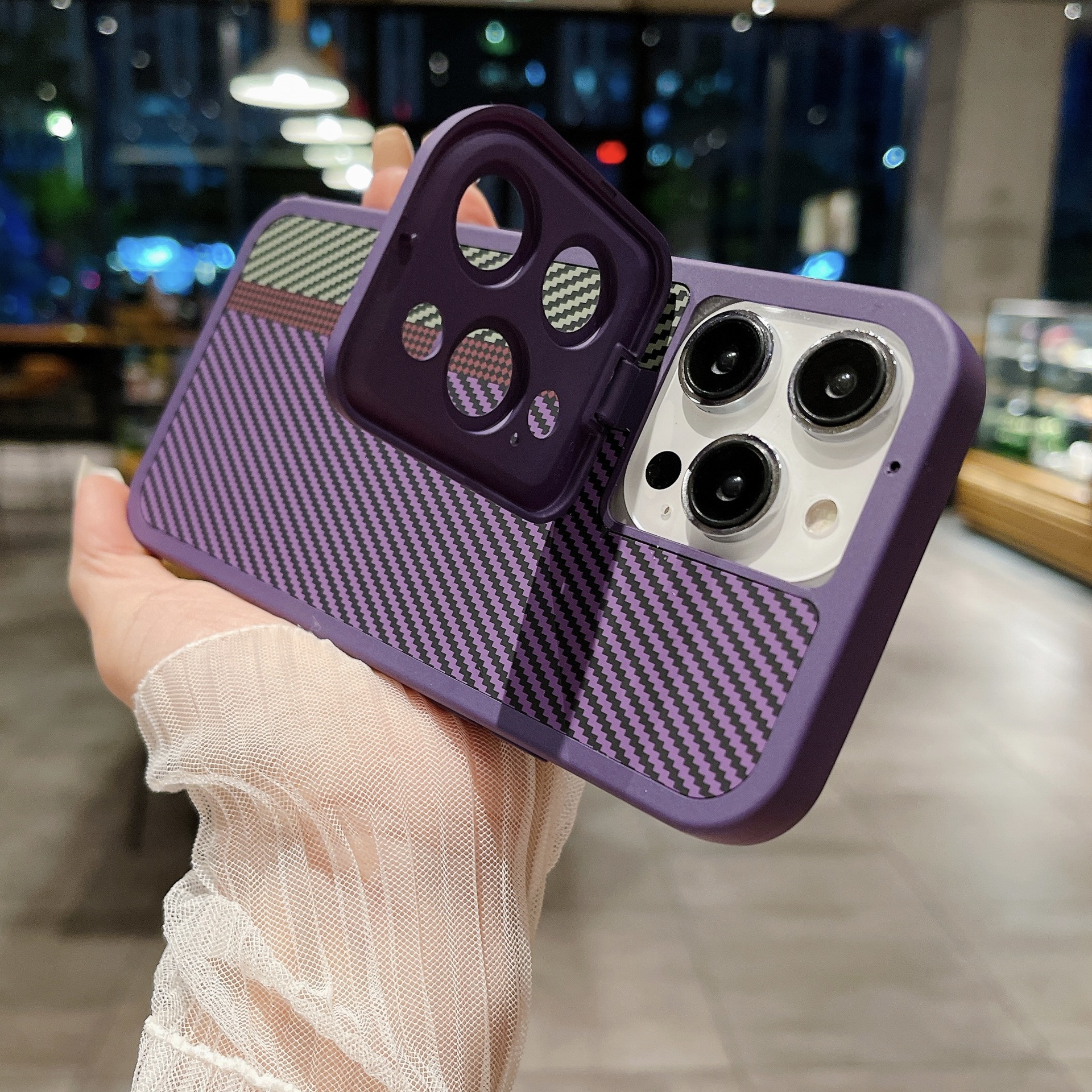 Carbon Fiber Magnetic Lens Bracket Phone Case