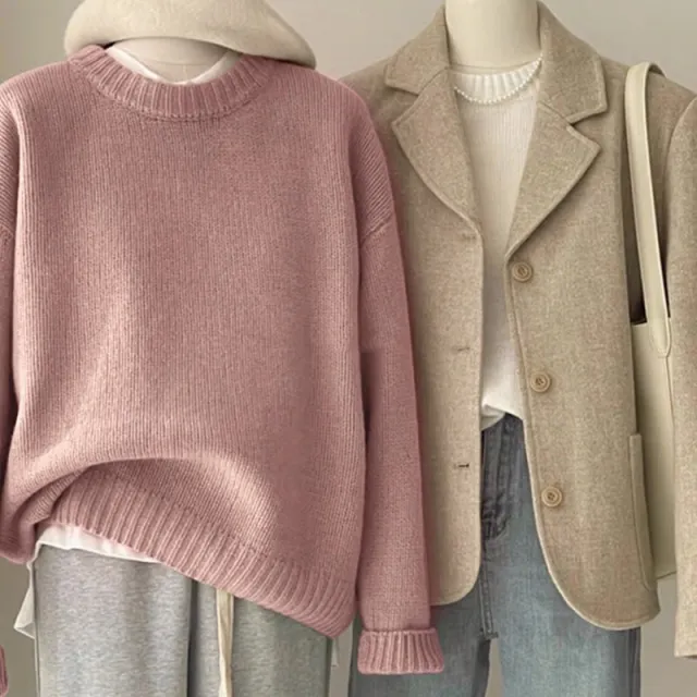 Retro Dark Green Sweater For Women Autumn And Winter Loose Pink - Shop at LoveMi