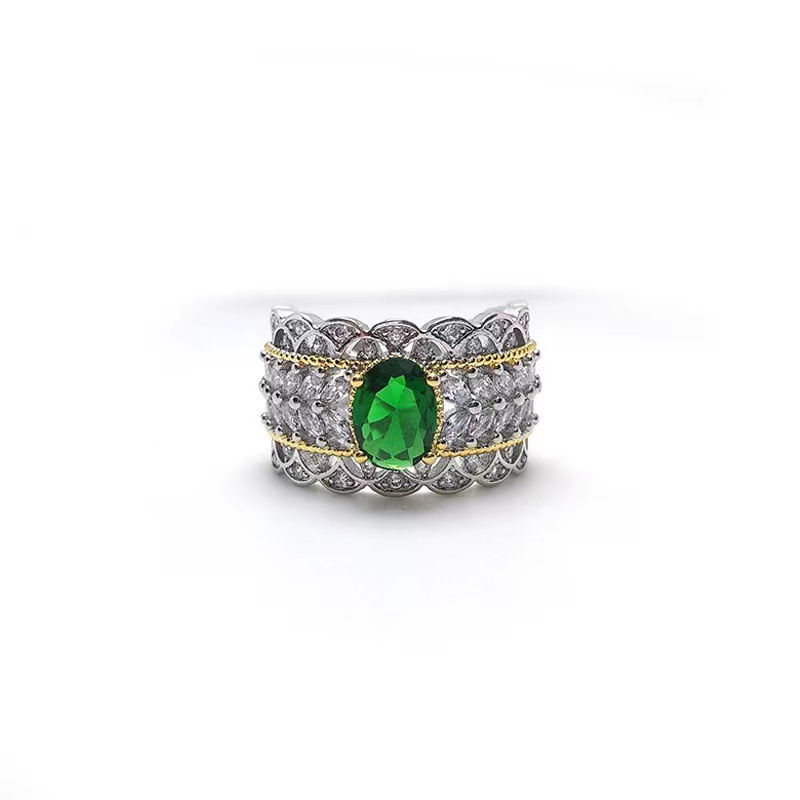 Emerald Big Diamond Open-end Zircon Ring Hollow Out