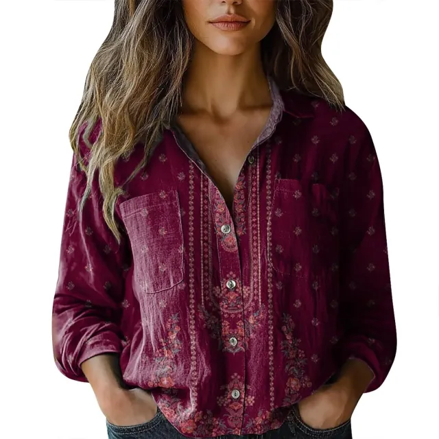 3D Digital Printing Women's Plus Size Lapel Long Sleeve Shirt Zzs25041503We - Shop at LoveMi
