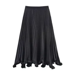 Heavy Industry Petal Wooden Ear Elegant Pleated Skirt - Black - View 1