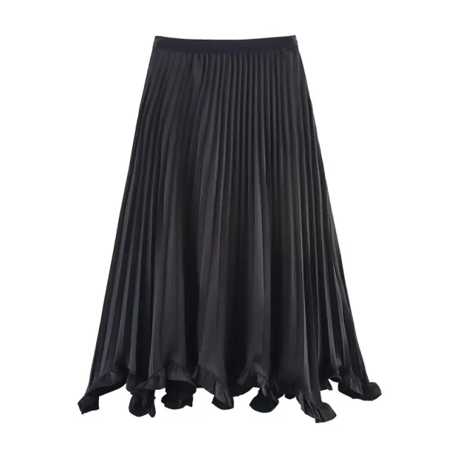 Heavy Industry Petal Wooden Ear Elegant Pleated Skirt Black - Shop at LoveMi