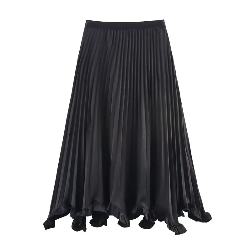 Heavy Industry Petal Wooden Ear Elegant Pleated Skirt - Black