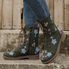 Women's Fashion Stocking Square Heel Martin Boots - Green - View 1