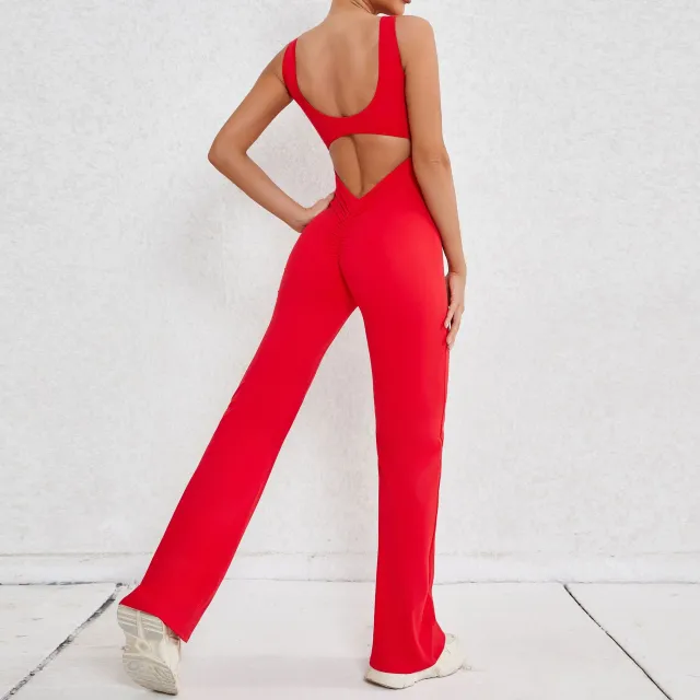 Hollow out Beauty Back Sports Workout Clothes Jumpsuit Red - Shop at LoveMi