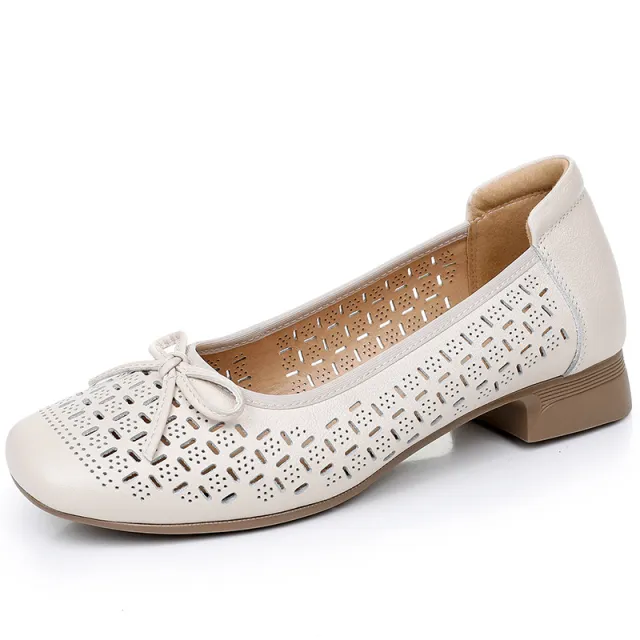 Summer Genuine Leather Breathable Low cut Women's Shoes Beige - Shop at LoveMi
