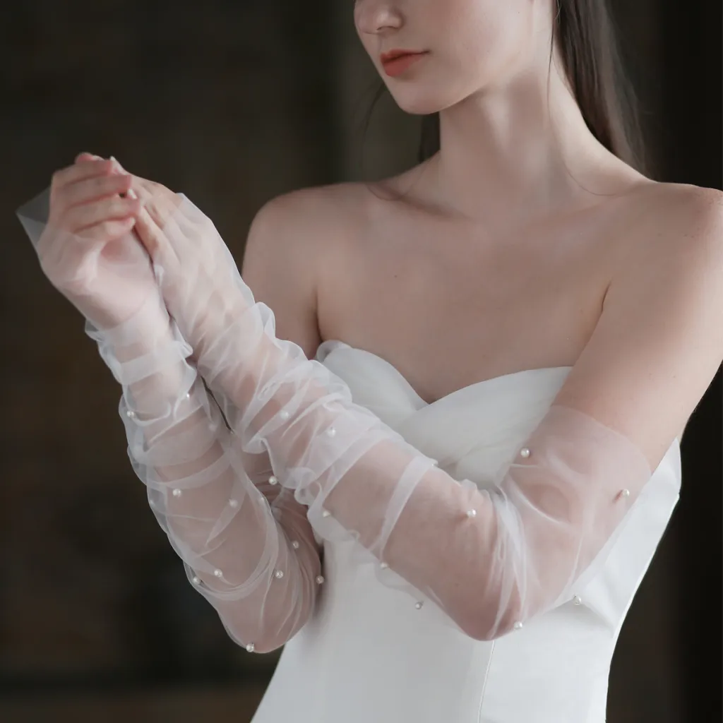 White Long Style Arms Hiding Bridal Gloves - White