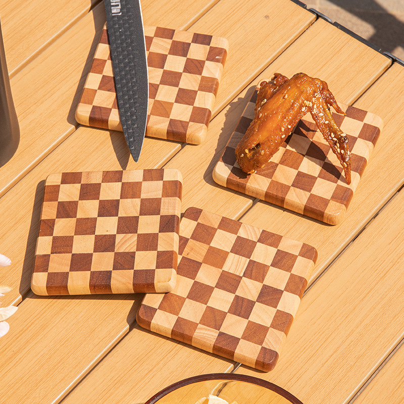 Title 5, Creative Home Checkerboard Solid Wood Tea Mat