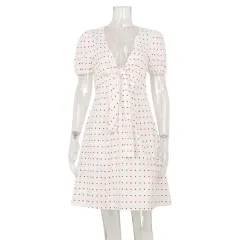 Summer Sexy Low-Cut Dress With Bow Decoration - Polka Dot Printing-L - View 1